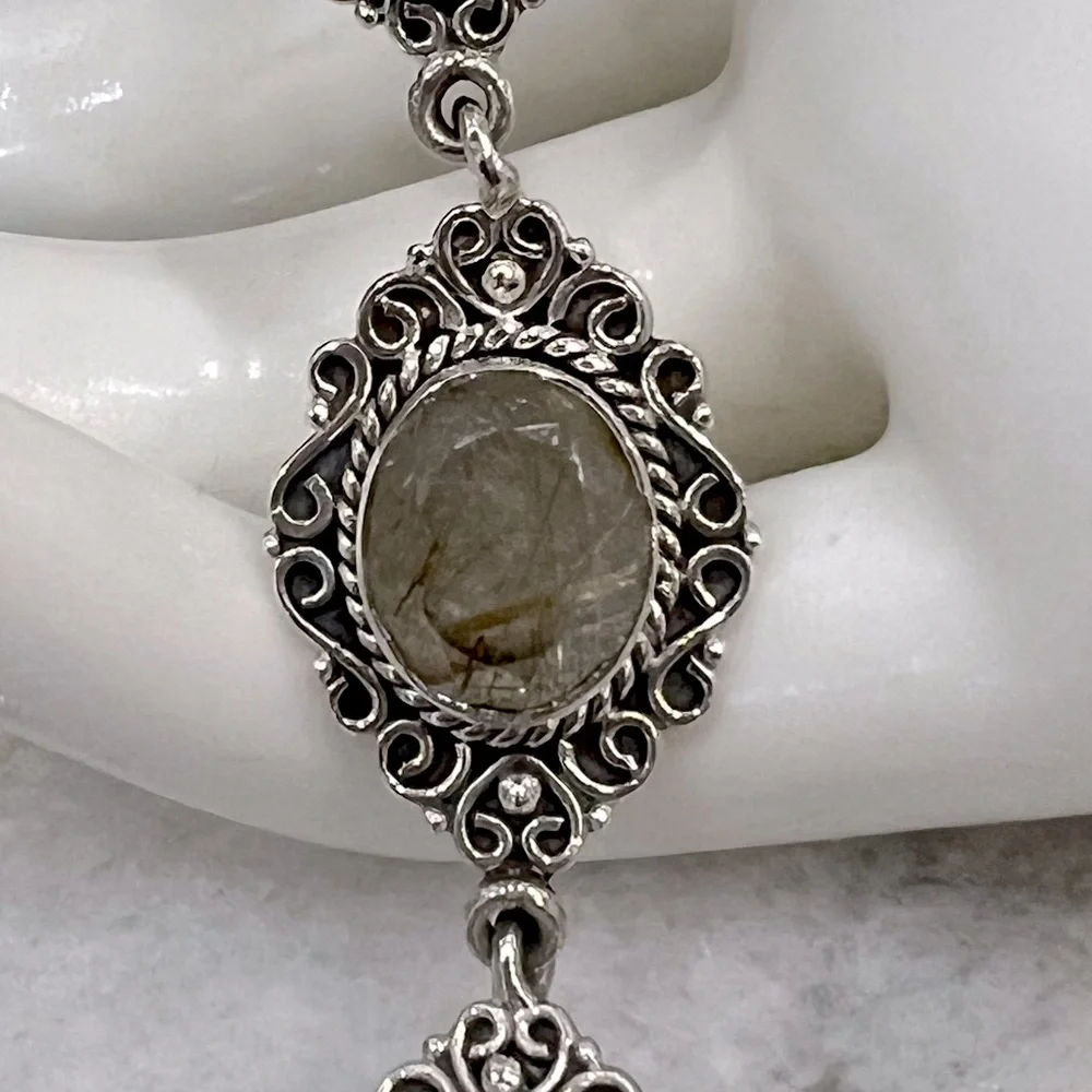 Golden Rutilated Quartz Sterling Silver Toggle Clasp Bracelet - Picture 6 of 10